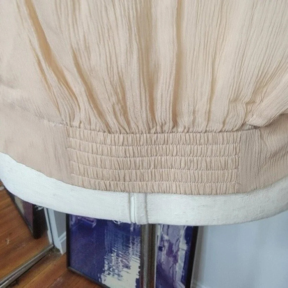 𝅺AMANDA Uprichard Women's Surplice Wrap Semi Sheer Tan Beige Casual Basic sz Sp - Picture 7 of 8